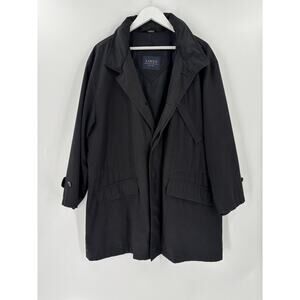 Sanyo Rain Coat Womens Large Black Pockets Hidden Buttons Hooded Lined Jacket